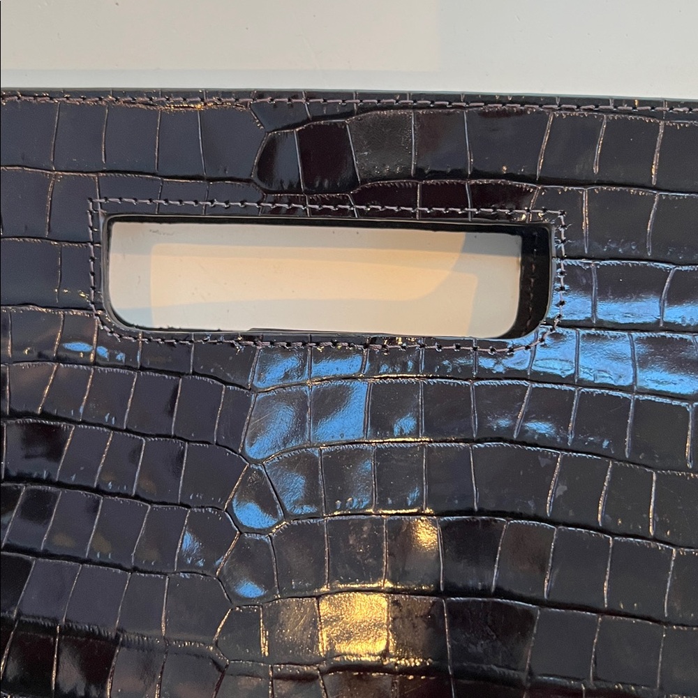 COS Croc Embossed High Gloss Leather Folio w/Adjustable Strap & Inner Pouch - Picture 3 of 10